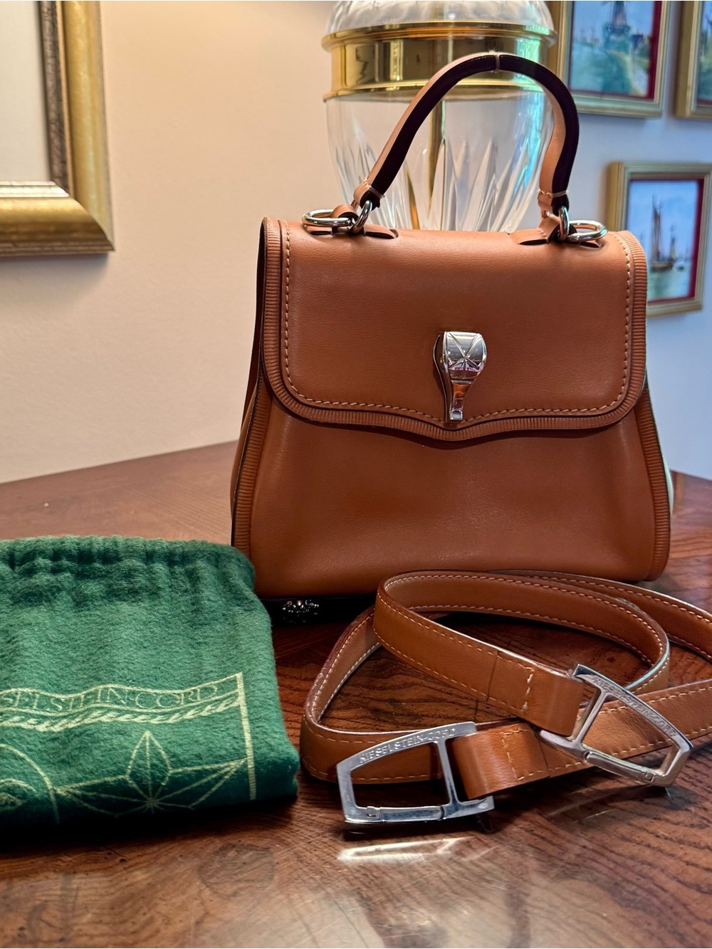 NWOT Kieselstein-Cord Leather Crossbody/Top Handle in Cognac Brown